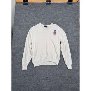 Vintage Isle of Cotton‎ Chrysler USA Olympic Sponsor V-Neck Sweater White Large
